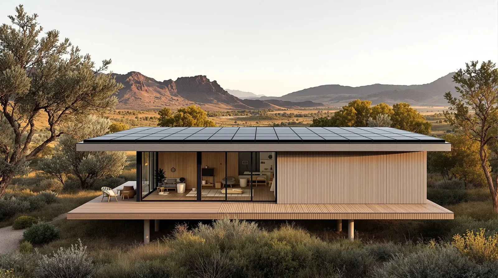 Módulo solar con montañas