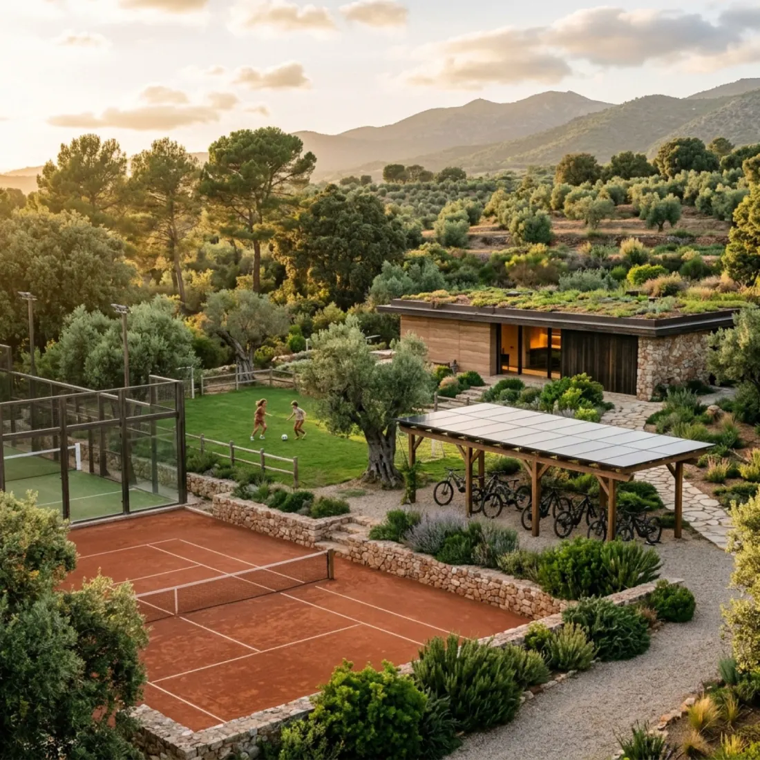 Pista pádel y jardín